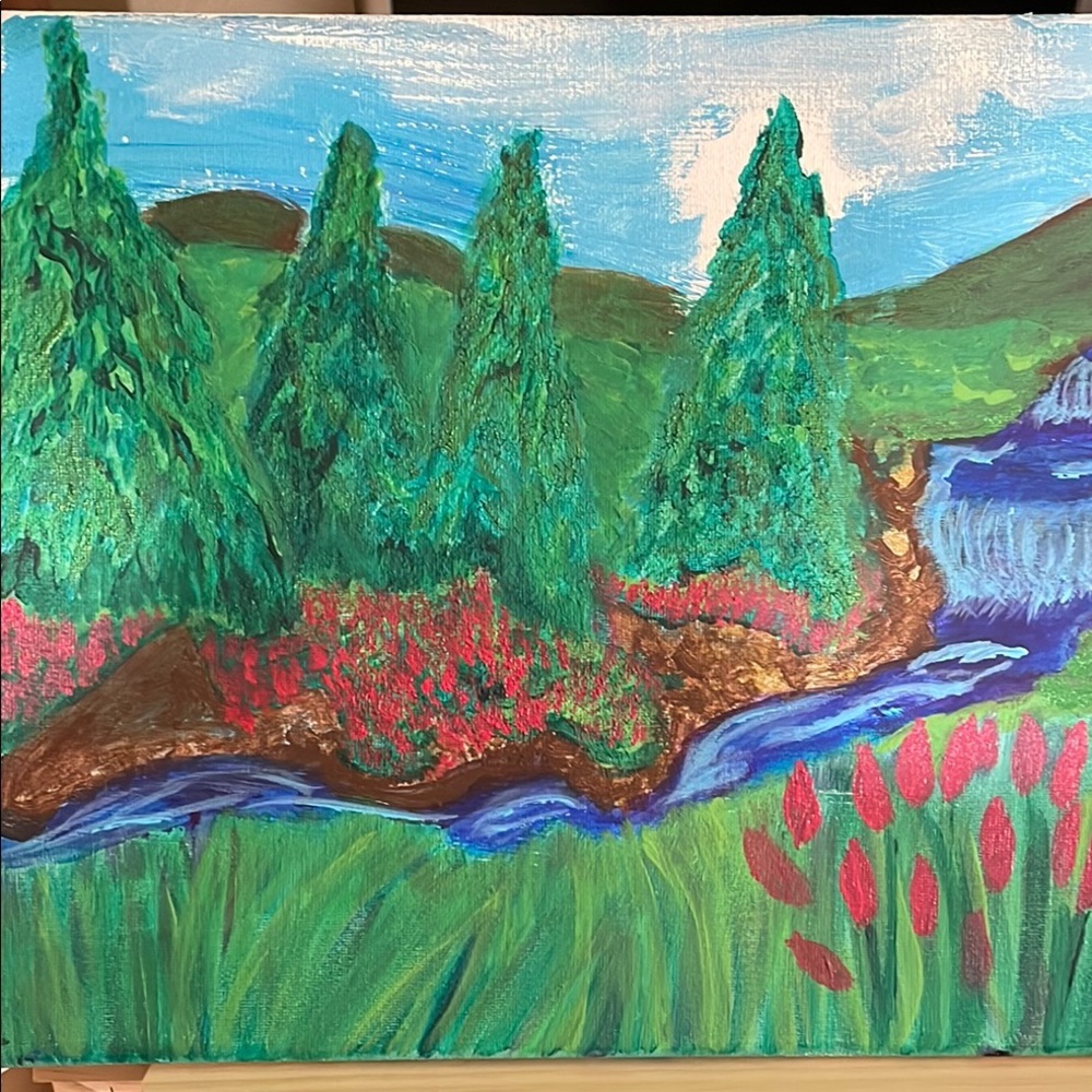Landscape Canvas Art with Green and Blue Tones